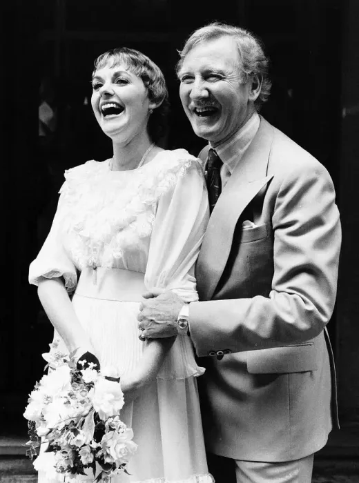 Framed Print : Leslie Phillips marries Angela Scoular In London August 1982 Framed Print : Leslie Phillips marries Angela Scoular In London August 1982
