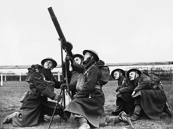A Lewis gun crew give a demonstration during Anti-Aircraft exercises in the Midlands
