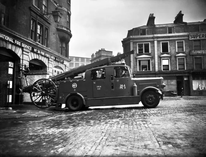 Framed Print : A Leyland FKT Pump Escape fire engine seen here outside NFS Fire station A2Z part of Framed Print : A Leyland FKT Pump Escape fire engine seen here outside NFS Fire station A2Z part of