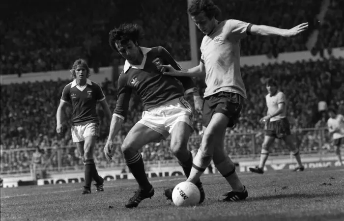 Framed Print : Liam Brady of Arsenal is tackled by Ipswich defender 1978 in the FA Cup Final Framed Print : Liam Brady of Arsenal is tackled by Ipswich defender 1978 in the FA Cup Final