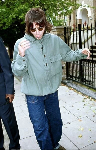 Liam Gallagher Oasis singer August 1999 leaving his London home on the day drummer