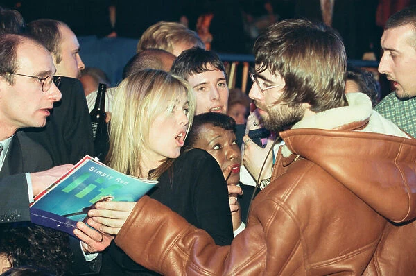 Liam Gallagher, singer with pop rock group Oasis, at The Brit Awards
