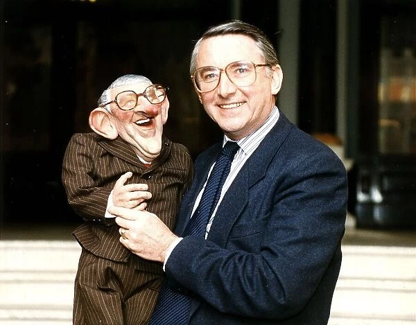Liberal Democrat MP David Steel with his spitting image puppet. Circa 1990
