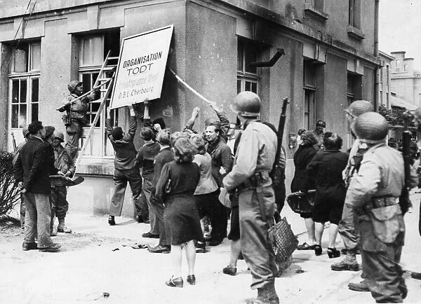 Liberation of the town of Cherbourg in Northern France by the American forces shortly