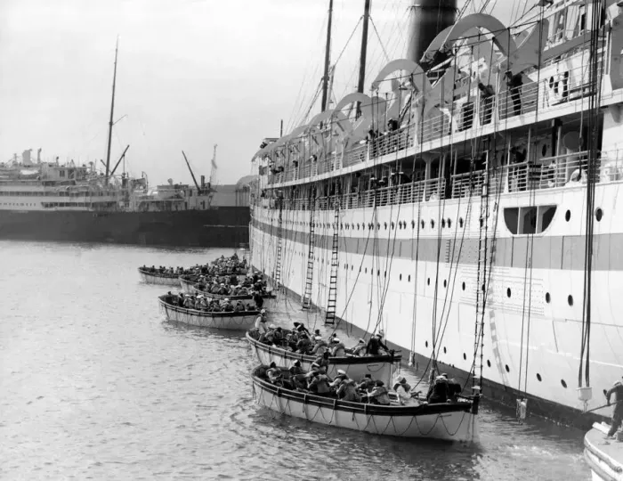 Framed Print : Life-boat drawning away from the ship. H. M. T Lancarchive. September 1936 P000088 Framed Print : Life-boat drawning away from the ship. H. M. T Lancarchive. September 1936 P000088