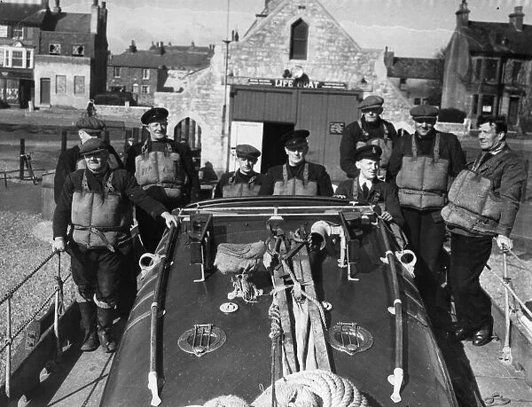 Lifeboatmen pf Walmer, Kent, including Coxwain Fred Upton. 25th November 1945