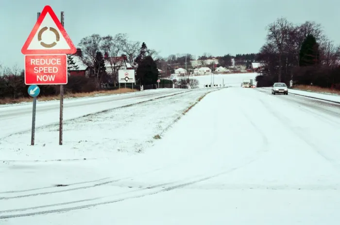 Framed Print : Light traffic on road as cold snap hits Ormesby Bank, Middlesbrough, 28th February 1993 Framed Print : Light traffic on road as cold snap hits Ormesby Bank, Middlesbrough, 28th February 1993