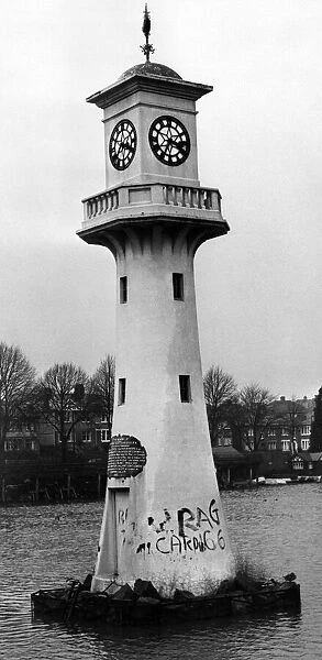 The lighthouse memorial in the lake at Roath Park, Cardiff, Wales