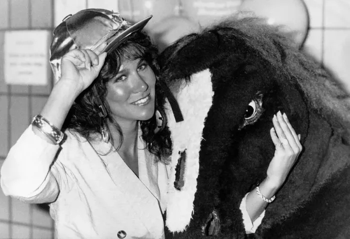 Framed Print : Linda Lusardi model actress standing with pantomime horse Framed Print : Linda Lusardi model actress standing with pantomime horse