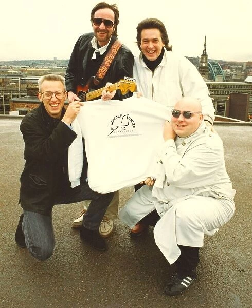 Lindisfarne members with a Newcastle United share issue t-shirt. 07  /  11  /  90