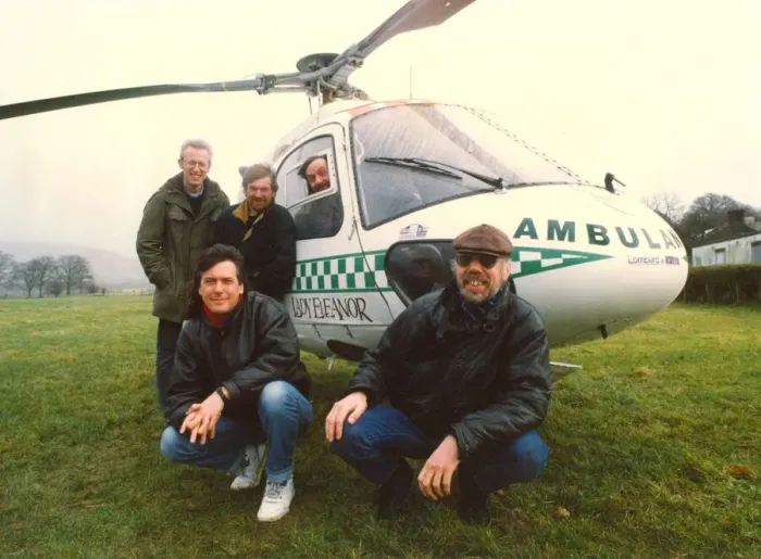 Framed Print : Lindisfarne pictured with the Lady Eleanor air ambulance helicopter Framed Print : Lindisfarne pictured with the Lady Eleanor air ambulance helicopter