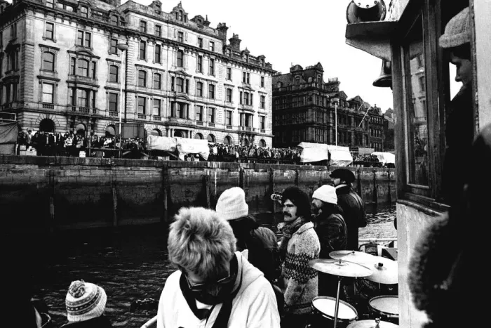 Framed Print : Lindisfarne sailed down the Tyne on a musical journey. The group were filming on board a Framed Print : Lindisfarne sailed down the Tyne on a musical journey. The group were filming on board a