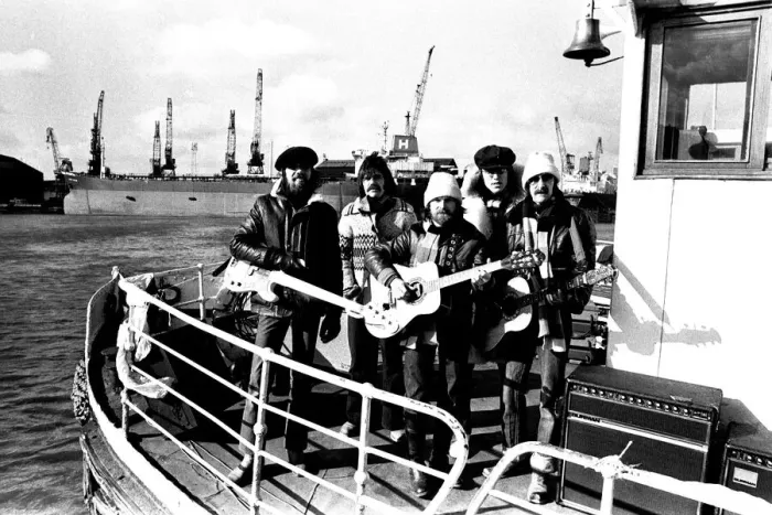 Framed Print : Lindisfarne sailed down the Tyne on a musical journey. The group were filming on board a Framed Print : Lindisfarne sailed down the Tyne on a musical journey. The group were filming on board a
