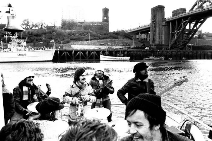 Framed Print : Lindisfarne sailed down the Tyne on a musical journey. The group were filming on board a Framed Print : Lindisfarne sailed down the Tyne on a musical journey. The group were filming on board a