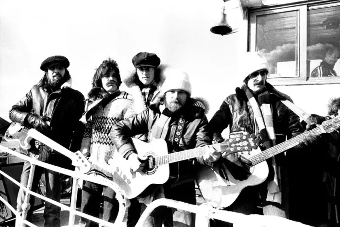 Framed Print : Lindisfarne sailed down the Tyne on a musical journey. The group were filming on board a Framed Print : Lindisfarne sailed down the Tyne on a musical journey. The group were filming on board a