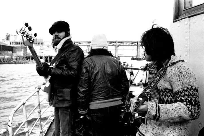 Framed Print : Lindisfarne sailed down the Tyne on a musical journey. The group were filming on board a