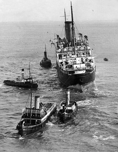The Liner Montrose and the tugs which were sent to re-float her in the Mersey