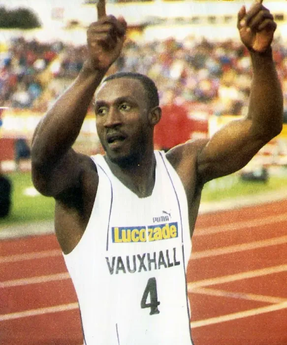 Framed Print : Linford Christie Athletics 100m Sprinter after beating Carl Lewis at Gateshead