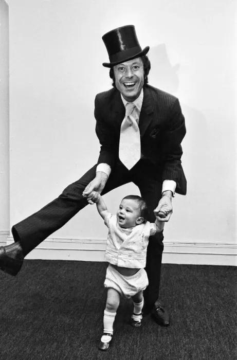 Framed Print : Lionel Blair giving dancing tuition to his 10-month-old son Daniel. 23rd June 1969 Framed Print : Lionel Blair giving dancing tuition to his 10-month-old son Daniel. 23rd June 1969
