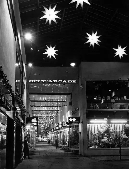 Framed Print : Lit up for Christmas - bright stars and other illuminations in the City Arcade, Coventry Framed Print : Lit up for Christmas - bright stars and other illuminations in the City Arcade, Coventry