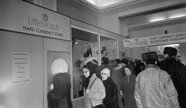 Littlewoods store in Russia. Shoppers are limited to two garments each to deter black