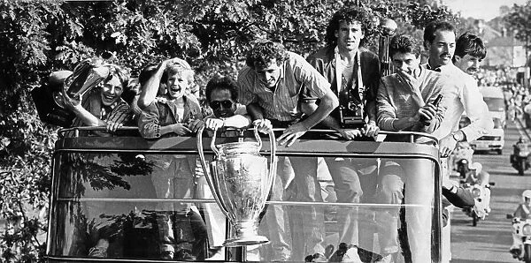 Liverpol celebrate their treble win at the end of the 1983 -84 season as they parade