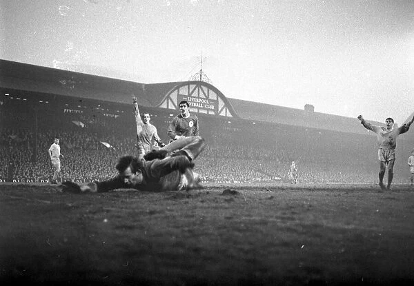 Liverpool 1 v. Coventry 0. English Division One. Lawler puts the ball only inches wide of