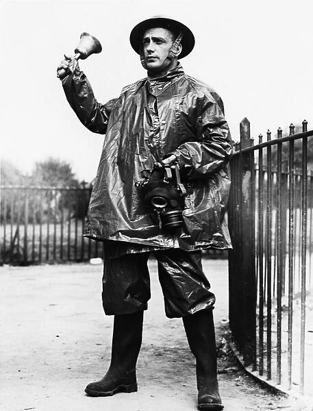 A Liverpool air raid warden fully equipped with his whistle