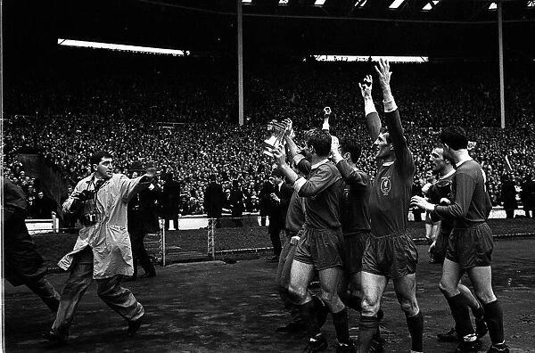 Liverpool celebrate win of FA cup final against Leeds 1965 with Roger Hunt