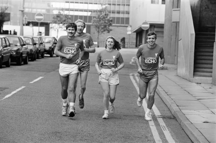 Framed Print : The Liverpool Echo running team, gets in some roadwork, 19th September 1990 Framed Print : The Liverpool Echo running team, gets in some roadwork, 19th September 1990