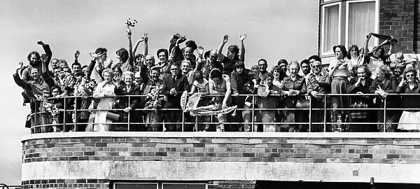 Liverpool fans gathered on the balcony at Speke Airport as their idols board their plane