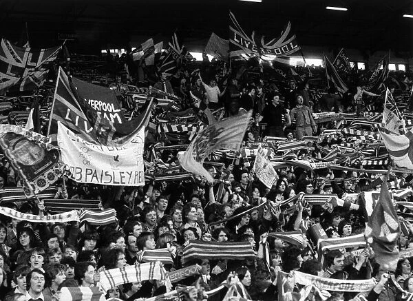 Liverpool football fans in The Kop, pictured during UEFA Cup Final Leg 1 against FC