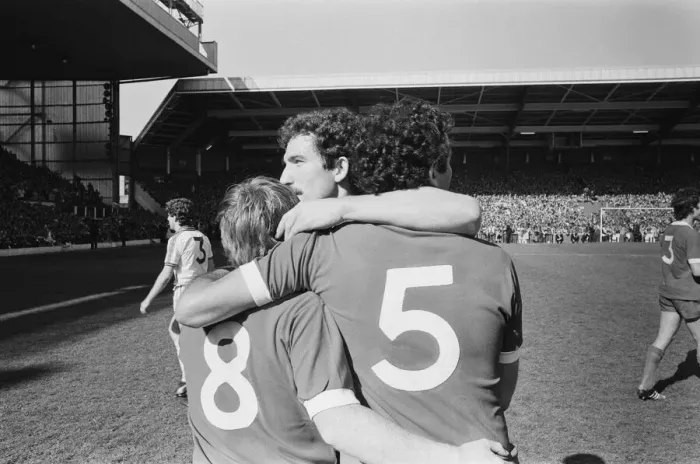Framed Print : Liverpool Football team celebrate winning the League title after defeating Aston Villa