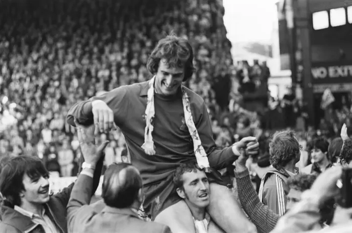 Framed Print : Liverpool Football team celebrate winning the League title after defeating Aston Villa