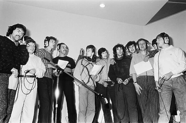 Liverpool Football team line up in the Yellow 2 recording studio in Stockport2 to record