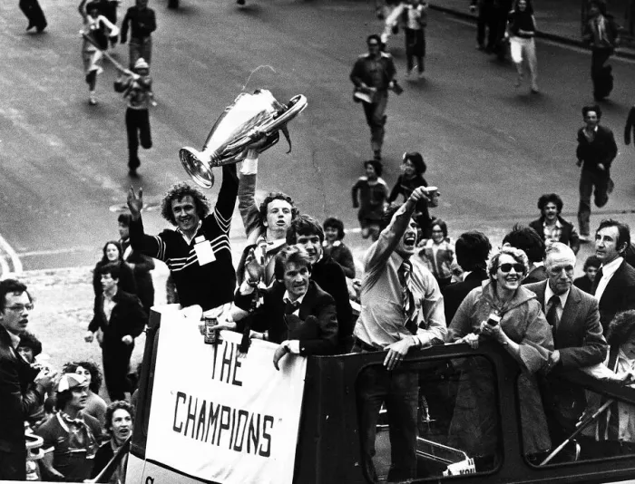 Framed Print : Liverpool football team parade on open top bus 1978 European Cup Winners against Bruges Framed Print : Liverpool football team parade on open top bus 1978 European Cup Winners against Bruges
