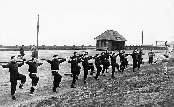Liverpool football team in training at Blackpool during a session led by their manager