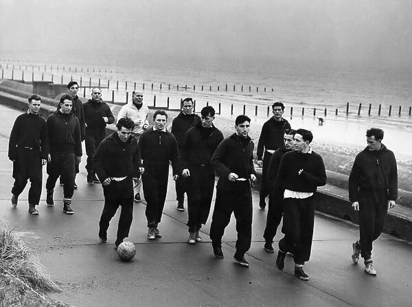 Liverpool football team out training on the promenade near Blackpool as they prepare for