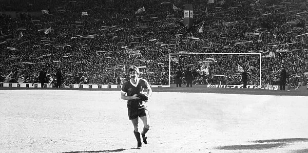 Liverpool footballer David Johnson in front of the Kop at Anfield. Circa 1977