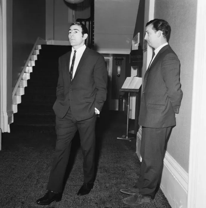 Framed Print : Liverpool footballer Ian St John attends a personal hearing at the Midland Hotel in Derby