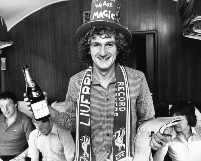 Framed Print : Liverpool footballer Phil Thomspon wearing top hart and club scarf Framed Print : Liverpool footballer Phil Thomspon wearing top hart and club scarf