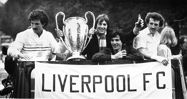 Liverpool footballers Graeme Souness, Kenny Dalglish and Alan Hansen show off