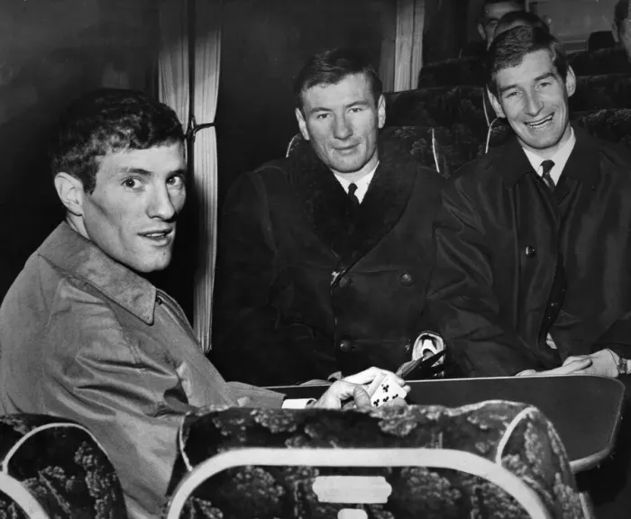 Framed Print : Liverpool footballers Willie Stevenson, Tommy Smith and Geoff Strong seen playing cards Framed Print : Liverpool footballers Willie Stevenson, Tommy Smith and Geoff Strong seen playing cards