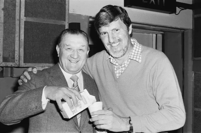 Framed Print : Liverpool manager Bob Paisley with BBC television presenter Jimmy Hill Framed Print : Liverpool manager Bob Paisley with BBC television presenter Jimmy Hill