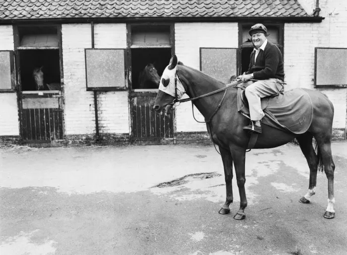 Framed Print : Liverpool manager Bob Paisley sitting astride Banner Street Framed Print : Liverpool manager Bob Paisley sitting astride Banner Street