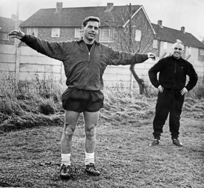 Framed Print : Liverpool manager Bill Shankly watches Gordon Milne going though his tests at Melwood Framed Print : Liverpool manager Bill Shankly watches Gordon Milne going though his tests at Melwood