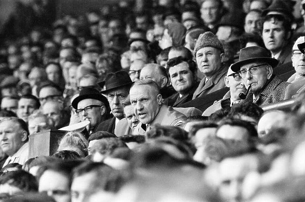 Liverpool manager Bill Shankly watching a game in the stands, April 1971
