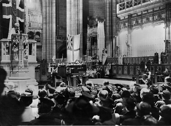 Liverpool. Merseyside. A church service just two weeks after VE Day
