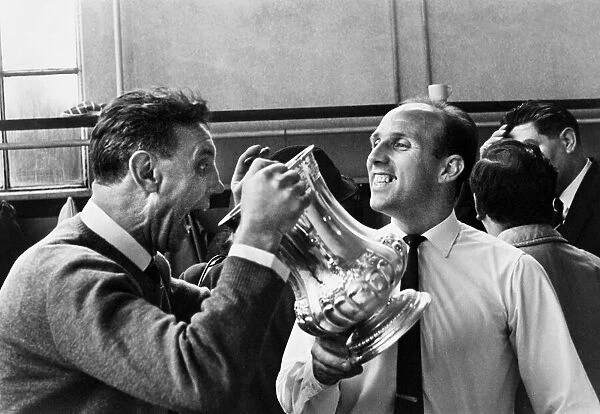 Liverpool staff Joe Fagan and Ronnie Moran celebrating their team