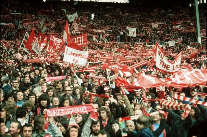 Framed Print : Liverpool supporters FA Cup final 1974 Liverpool v Newcastle football fans banners Framed Print : Liverpool supporters FA Cup final 1974 Liverpool v Newcastle football fans banners